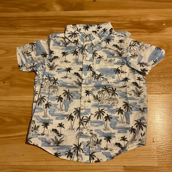 Janie and Jack Blue and White Tropical Print button down shirt cruise Hawaii nwt - Picture 2 of 3
